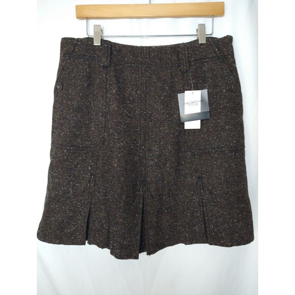 NWT VINTAGE Calvin Klein Wool Blend Pocket Brown Pleat A-Line Mini Skirt Size 12 - Picture 2 of 10